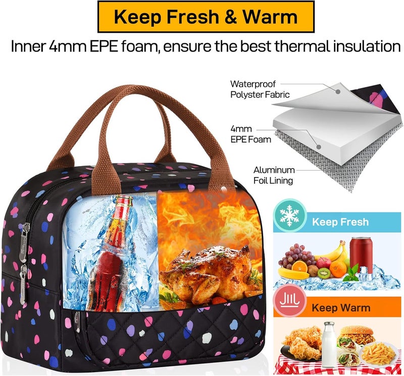 Buringer HOMESPON Lunch Bag for Woman Man Adults with Front Pocket Insulated Lunch Tote Lunch Box Container for Work Picnic or Travel（Multi Dots） - Image 5